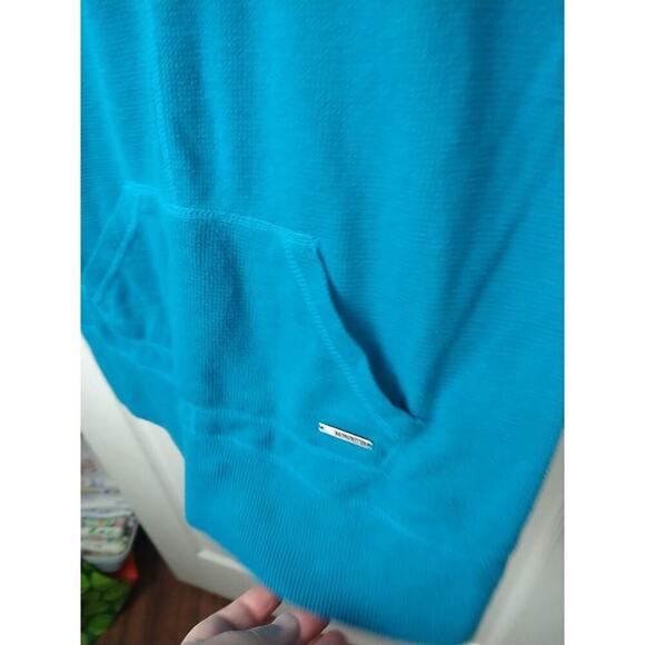 Mondetta Woman M Aqua Waffle Knit Cowl Neck Long Sleeve Thumb Hole Pullover - Picture 4 of 10